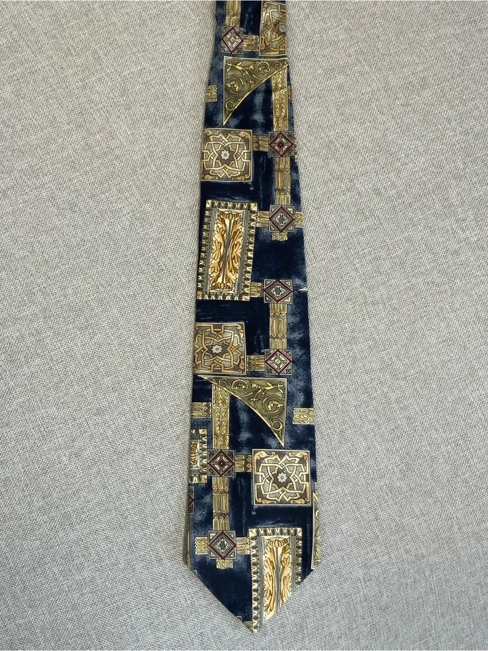 Vintage Santavelli Silk Geometric Wide Tie Navy Gold